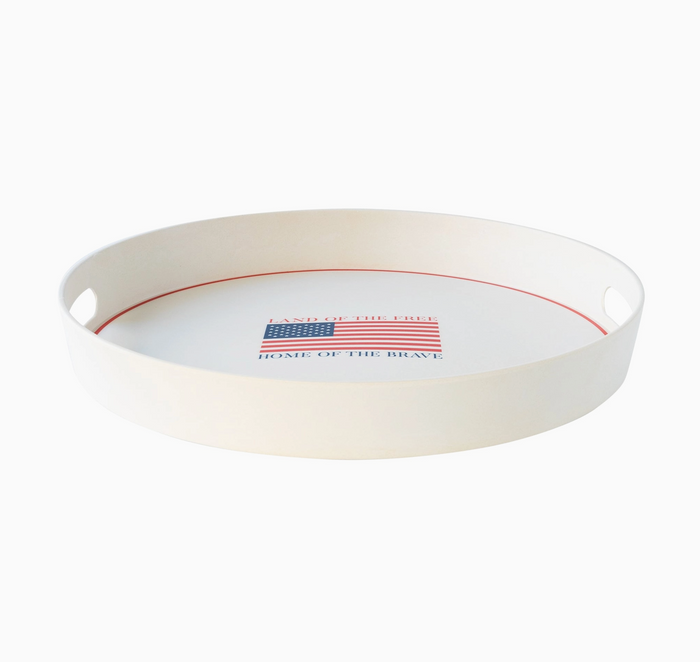 "Land of the Free, Home of the Brave" Reusable Bamboo Round Serving Tray