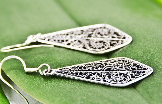"Spiral of Life" Filigreed Silver Earrings - Kashmir Designs
