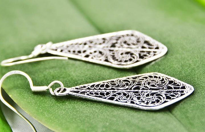 "Spiral of Life" Filigreed Silver Earrings - Kashmir Designs