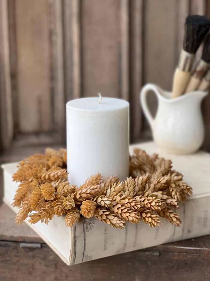 11" Barley Hops Candle Ring, Beige