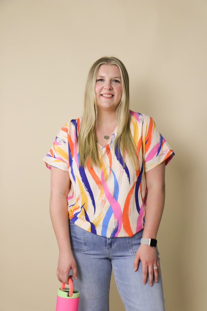 Color Rush V-Neck Top Blouse Lovely Melody- Tilden Co.