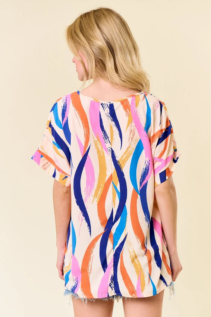 Color Rush V-Neck Top Blouse Lovely Melody- Tilden Co.