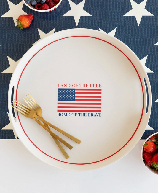 "Land of the Free, Home of the Brave" Reusable Bamboo Round Serving Tray