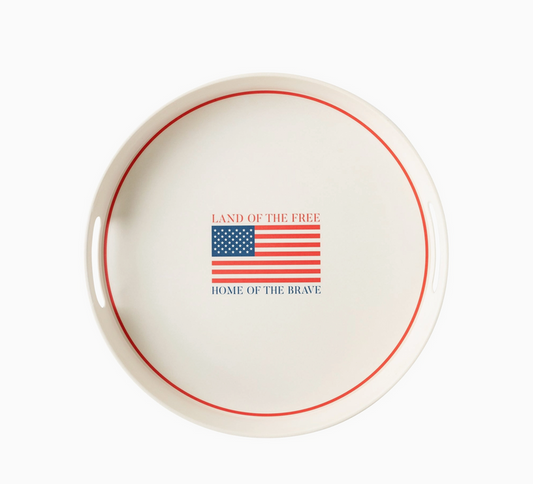 "Land of the Free, Home of the Brave" Reusable Bamboo Round Serving Tray