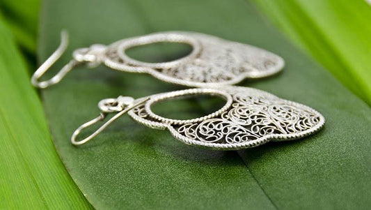 "Naught" Silver Filigree Earrings - Kashmir Designs