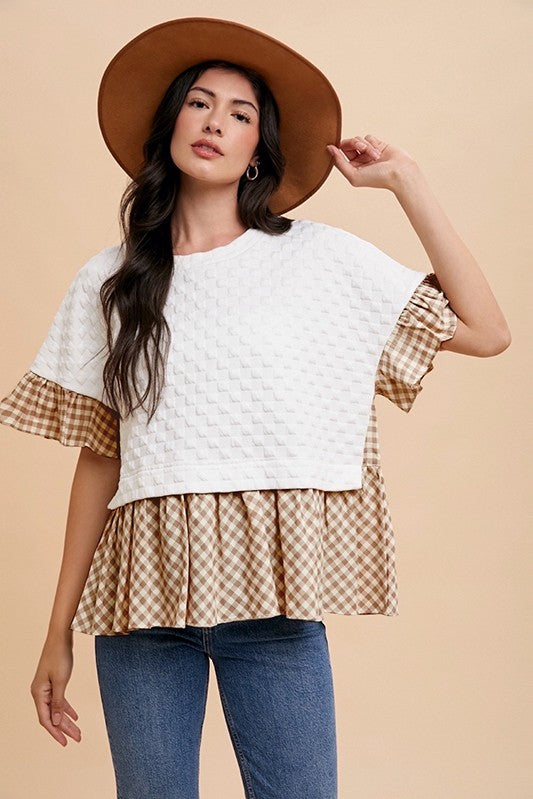 Ruffle Textured Knit Top Blouse AnnieWear- Tilden Co.
