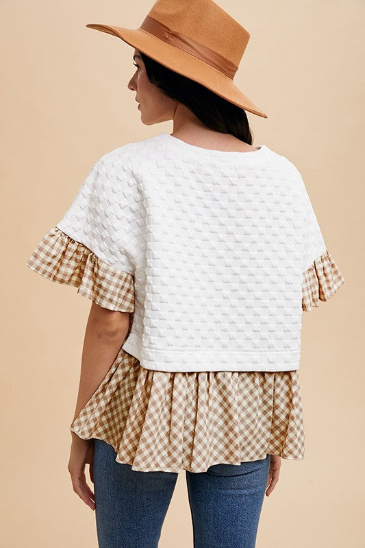 Ruffle Textured Knit Top Blouse AnnieWear- Tilden Co.