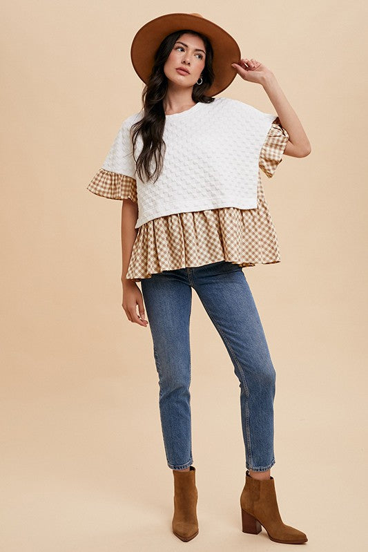Ruffle Textured Knit Top Blouse AnnieWear- Tilden Co.