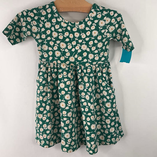 Size 2 (85): Hanna Andersson Green Floral Three Quarter Sleeve Dress