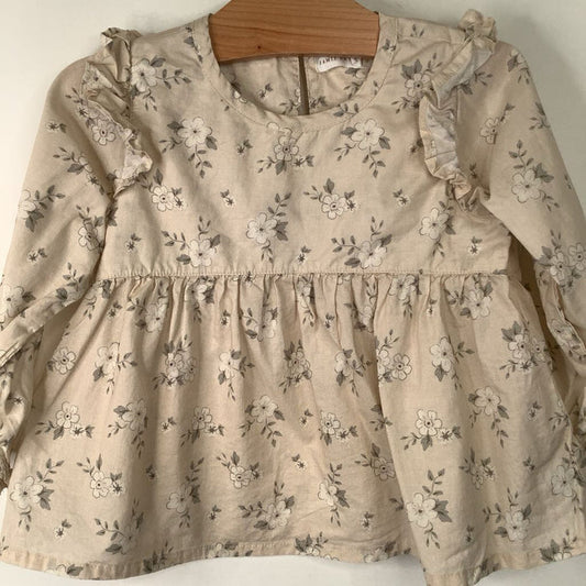 Size 2: Jamie Kay Creme/Grey Flower Long Sleeve Shirt