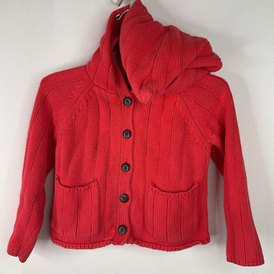 Size 2: Tea Red Button Up Hooded Sweater