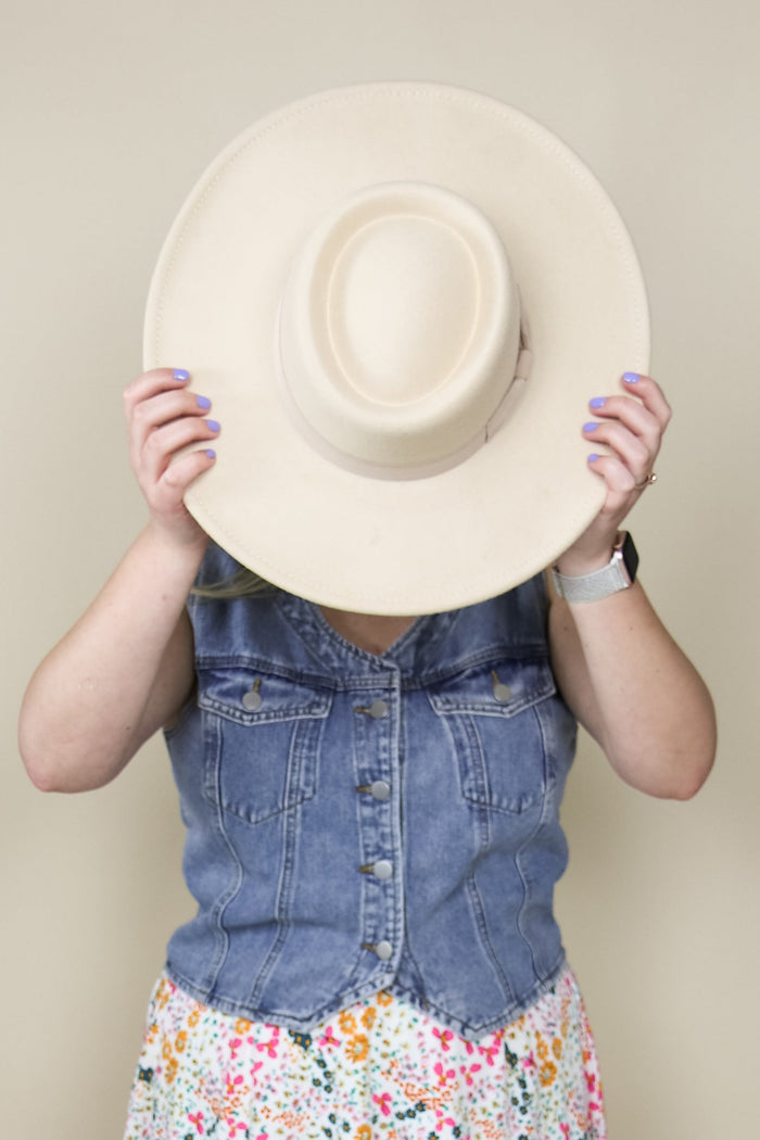 Vegan Felt Wide Brim Boater Bolero Hat Hats Love and Thyme- Tilden Co.